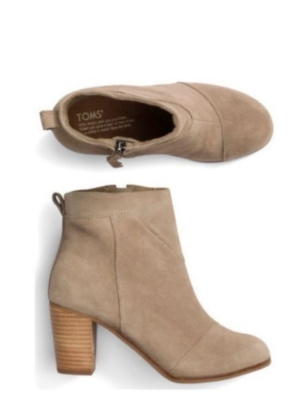 TOMS Lunata Suede Ankle Booties Desert Taupe Tan Block Heel Size 7 Western Boho